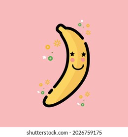 Banana Fruit lindo logo con fondo de color púrpura, Banana Fruit adorables iconos, Banana Fruit icono gráficos vectores.