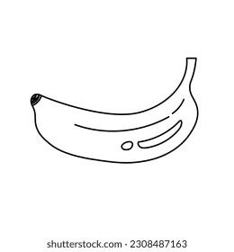 Banana fruit Doodle. Hand drawn black line art glitter banana. Shining nature element, icon for food and drink products. Vector illustration