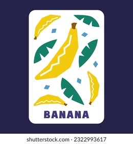 Banana fruit draw of vector illustration for social media, postcard, poster and print