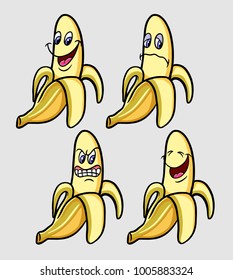 Banana fruit emoticon icon cartoon character, good use for symbol, icon, sticker, game, sign, or any design you want.