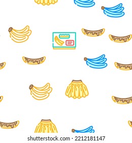 banana fruit food yellow white vector seamless pattern thin line illustration