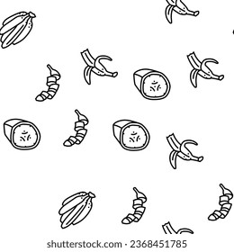 banana fruit food yellow white Vector Seamless Pattern Thin Line Illustration