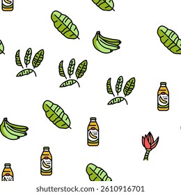 banana fruit food yellow white Vector Seamless Pattern Thin Line Illustration
