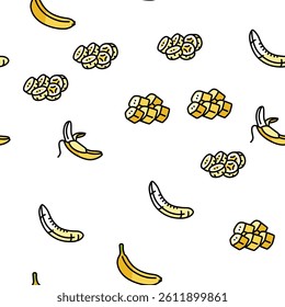 banana fruit food yellow white Vector Seamless Pattern Thin Line Illustration