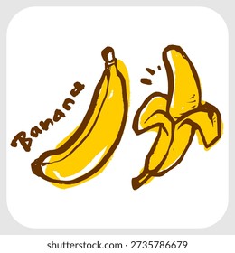Banana Fruit Graffiti Tag Set. Bold Hand-Drawn Street Art Sketches of Whole and Peeled Bananas in Rough Marker Style.