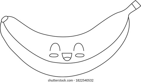 Banana fruit happy face . coloring page