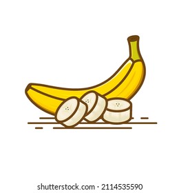 Icono de la fruta banana ilustración vectorial con rodajas de plátano