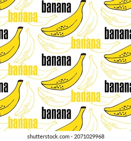 Banana fruit illustration for packaging and book cover or flash card, a simple flat vector design with lettering