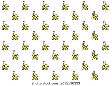 A banana fruit illustration pattern with white background, food packaging, menu illustration hand drawn print ads, food business, farm