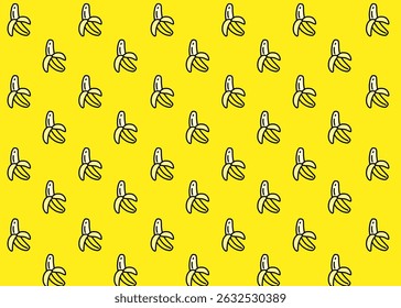 A banana fruit illustration pattern with yellow background, food packaging, menu illustration hand drawn print ads, food business, farm