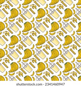 Banana fruit juice seamless pattern background illustration for label product, shop logo, stamp, banner, and more