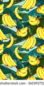 Banana Fruit Leaves Tropical Pattern