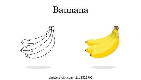 Banana Fruit with line art color less fruit for pre school children's - Vector Illustration