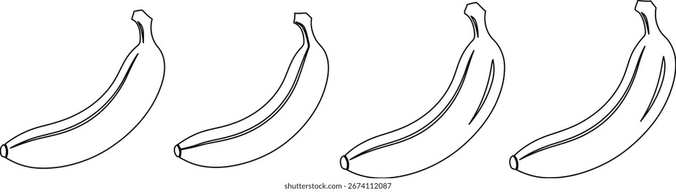 Banana Fruit Line Art Vektorgrafik, Schwarz-Weiß Minimalistische Umrisszeichnung, tropisches botanisches Element einzeln auf weißem Hintergrund für gesundes Lebensmitteldesign und Dekoration