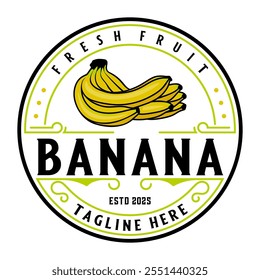 banana fruit logo design, with fresh apple fruit icon. Perfect for fruit label, juice drink icon, or beverage product sticker