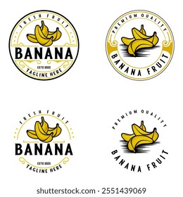 banana fruit logo design set, with fresh apple fruit icon. Perfect for fruit label, juice drink icon, or beverage product sticker