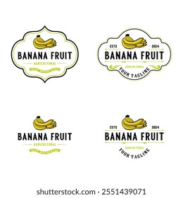 banana fruit logo design set, with fresh apple fruit icon. Perfect for fruit label, juice drink icon, or beverage product sticker