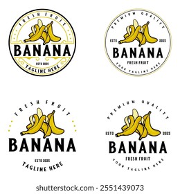 banana fruit logo design set, with fresh apple fruit icon. Perfect for fruit label, juice drink icon, or beverage product sticker