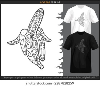 Banana fruit mandala arts isolated on black and white t shirt.