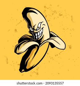 Banana fruit mascot with scary fierce faced 