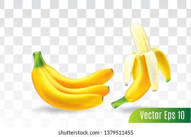 banana fruit on transparent background, 3d realistic vector
