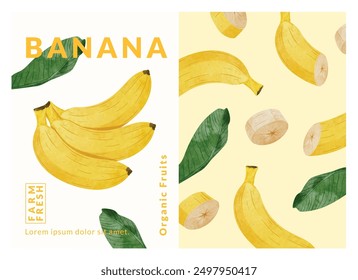 Banana Fruit packaging design templates, watercolour style vector illustration.