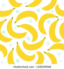Banana fruit pattern on white. Bright beautiful citrus seamless background. Vector illustration in flat. Summer cartoon background