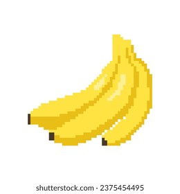 Banana fruit pixel art vector illustration isolated on white background.