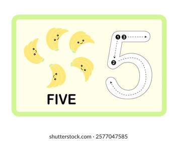 Banana Fruit Printable Number, Tracing Guide Flashcards