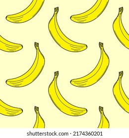 Banana fruit seamless pattern. Fun fruit background. Bananas seamless pattern for print, fabric, labels decoration, print, wallpaper of children's room, fruit background. Colored Vector illustration