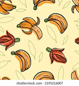 Ilustración a mano de fruto de banano sin fisuras