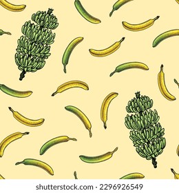 Patrón sin fisuras de fruta bananera. Mano dibujada con tinta de estilo vintage. Diseño gráfico lineal. Platos vegetarianos detallados. Ilustración vectorial para etiqueta, afiche e impresión