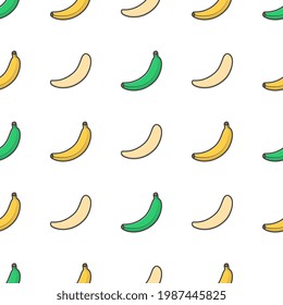 Banana Fruit Seamless Pattern On A White Background. Fresh Banana Vector Illustration