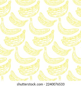 Banana Fruit Seamless Pattern On A White Background. Fresh Banana Icon Vector Illustration