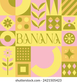 Banana Fruit seamless pattern in scandinavian style postcard with Retro clean concept design