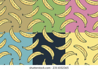 Banana fruit seamless pattern set for summer background. Vector eco nature exotic collection for food design
