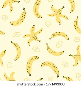 Banana fruit seamless vector pattern in flat style. Texture for - fabric, wrapping, textile, wallpaper, apparel. 