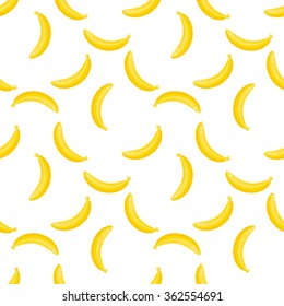 Banana fruit seamless vector pattern. Yellow banana food background on white.