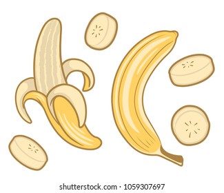 Banana fruit set vector illustration isolated on white background