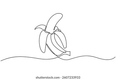 Banana fruit simple outline illustration. Continuous line drawing of banana, Continuous line drawing of a banana. Illustration for healthy food and fruit concepts.