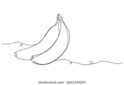 Dibujo de una sola línea continua de fruta de plátano. Colores Pastel simples