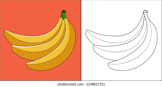 Banana fruit suitable for children's coloring page vector illustration