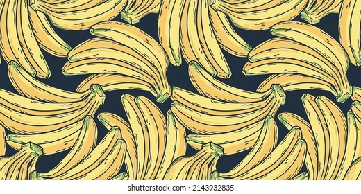 Banana fruit summer seamless pattern wallpaper. Fresh yellow bananas