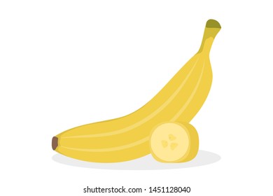 Banana fruit. Sweet tasty yellow fruit, delicious meal. Fresh and ripe organic food full of vitamin. Isolated vector illustration in cartoon style