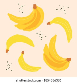 Banana fruit. Vector color illustration. Appetizing fruit pattern.
