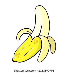 Banana fruit, vector design element in the style of doodles, isolated on a white background, hand drawn