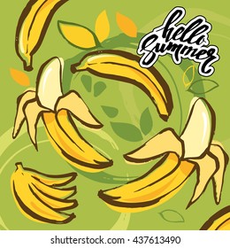 banana, fruit, vector, food, yellow, illustration, fresh, tropical, design