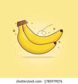 Banana Fruit Vector Icon Illustration. Colorful sweet of ripe banana for juicy in the summer with highlight and shadow. Suitable for background, banner, wallpaper, poster