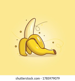 Banana Fruit Vector Icon Illustration. Colorful sweet of ripe banana for juicy in the summer with highlight and shadow. Suitable for background, banner, wallpaper, poster