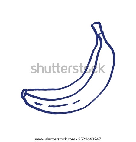Banana fruit. Vector illustration. Hand drawn sketch. Blue pen or marker drawing. Primitive kids picture.